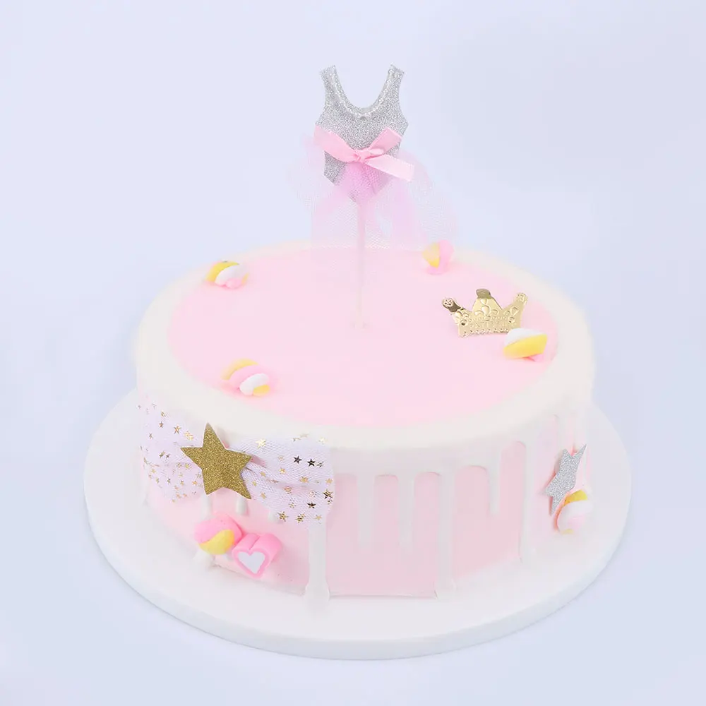 5pcs Cupcake Cake Topper Paper Princess Skirt With Straw Inserted Card Flags Lovely Gift Decoration For Wedding Birthday Party