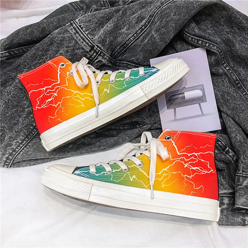 

2020 Spring New Style Hight-top Canvas Shoes Men's Korean-style Versatile Students Breathable Sneakers Casual Mixed Colors Men S