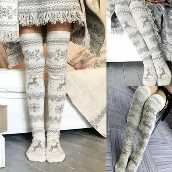 

Women Christmas Xmas Thigh High Thick Long Stockings Knit Over Knee Socks Women Winter Soft Long Socks Christmas High Stockings