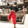 Одежда в стиле хип-хоп, костюм для джазовых танцев для девочек, черные топы с длинным рукавом, красные брюки-карго, детская одежда для выступлений в стиле хип-хоп, одежда для Rave 5049 ► Фото 3/6