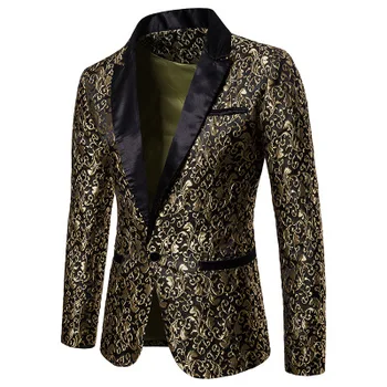 

Costume Jacquard jacket mens clothing host studio jacket performance dress gold sequin suit blazer Korean suit nightclub coat