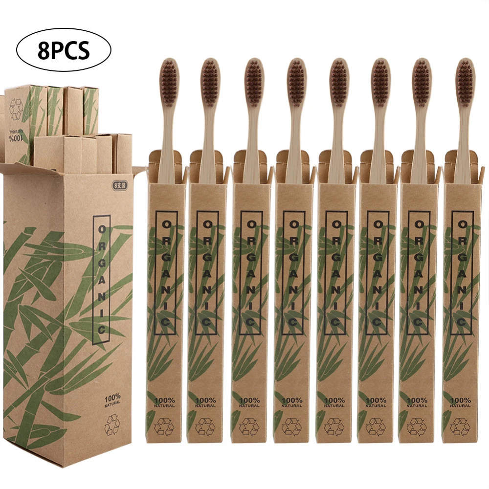 8pcs Travel Bamboo Toothbrushes Soft Bristle Oral Care eco-friendly wood Tooth Brush with case wholesale logo customized - Цвет: Coffee