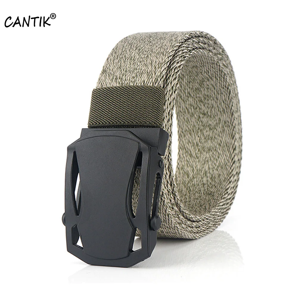 CANTIK Quality Nylon Belt Men All-around Clothing Jeans Accessories Black Design Automatic Buckle Metal Canvas Belts CBCA195 cantik design casual quality nylon strong striped belt plastic automatic buckle belts for men accessories 3 8cm width cbca135