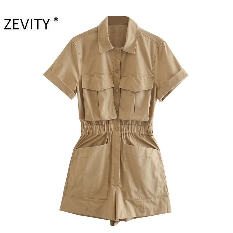 ZEVITY New women solid color pockets decoration safari playsuits lady elastic waist Conjoined shorts chic siamese rompers DS4302 ZEVITY New women solid color pockets decoration safari playsuits lady elastic waist Conjoined shorts chic siamese rompers DS4302