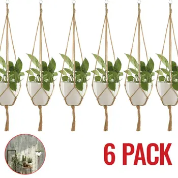 

6pcs Gardening Slings Planters Natural Fine Hemp Rope Flower Pot Pocket Plant Storage Basin Plant Hanger for Wall Decoration L