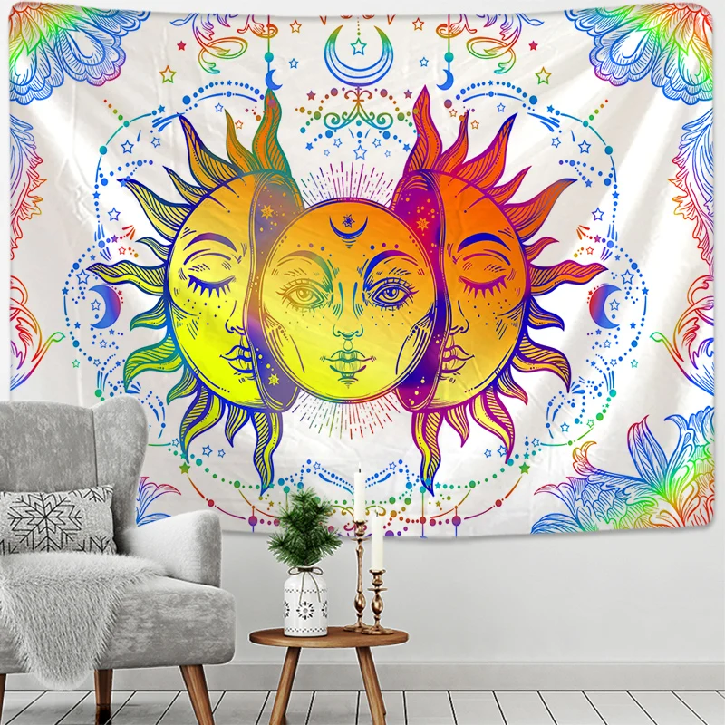 White Black Sun Moon Mandala Tapestry Wall Hanging Witchcraft Wall