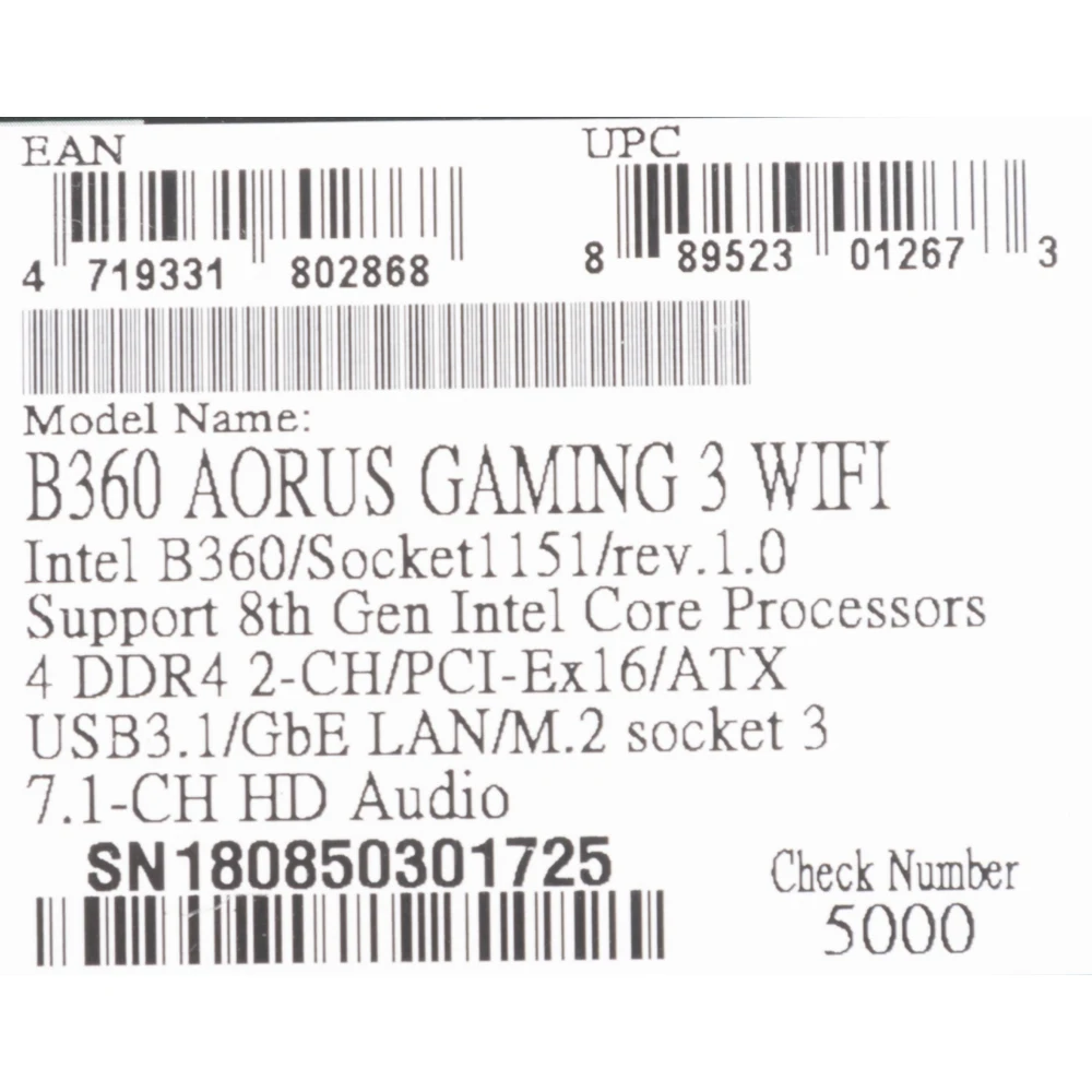 Материнская плата Gigabyte B360 AORUS GAMING 3 WIFI Soc-1151v2 Intel B360 4xDDR4 ATX AC`97 8ch(7.1