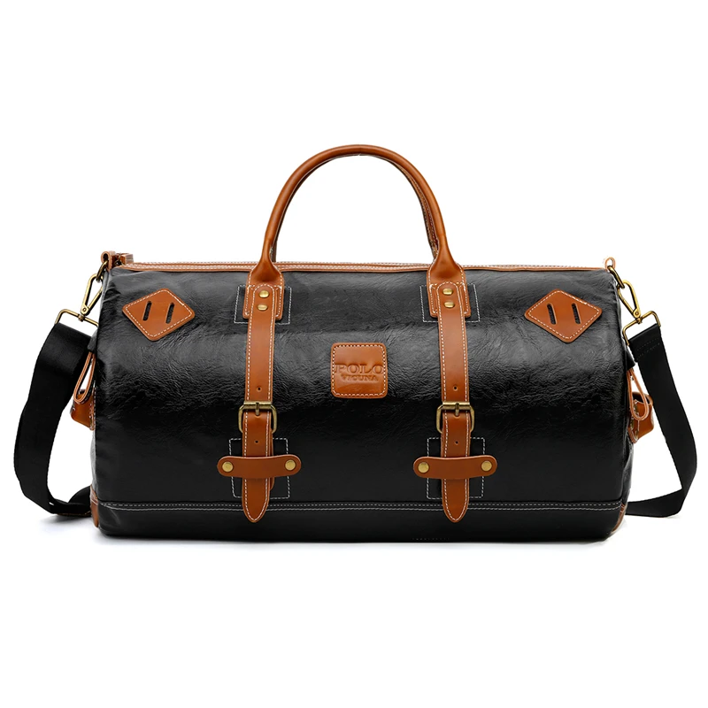 VICUNA POLO, простая Лоскутная Мужская Дорожная сумка на колесиках, вместительная, большой размер, дорожная сумка на плечо, сумка-тоут, кожаная мужская сумка - Цвет: black travel bag