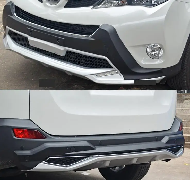 Подходит для Toyota RAV4 для Toyota Previa RAV 4 2013- высокое качество ABS хромированный Пластик Передний+ задний бампер Защитная крышка Накладка 2 шт./компл. стайлинга автомобилей - Цвет: 2