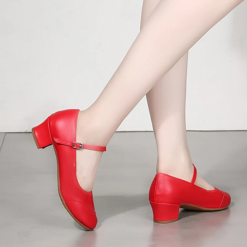 Women Tango Modern Dance Shoes Girls Salsa Latin Ballroom Dance Shoes Ladies Low Heel Soft Dancing Comfortable Red Black Dance Shoes
