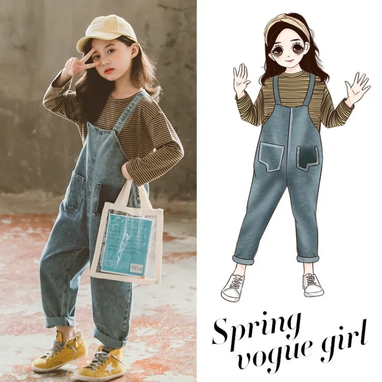 

Girls Striped Shirt Jeans Set 2020 Spring New Style Big Boy Fashion Western Style Children Two-Piece Set Fashion
