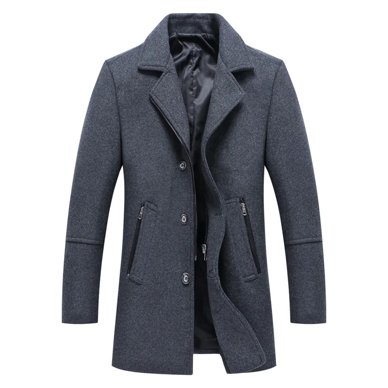 

2019 Autumn And Winter Men Woolen Coat Men Solid Color Simple Mid-length Thick Warm Casual Woolen Jacket