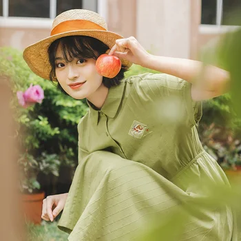 

INMAN 2020 Summer New Arrival Korean Style Cotton Polo Collar Cute Fruit Print Short Sleeve Dress