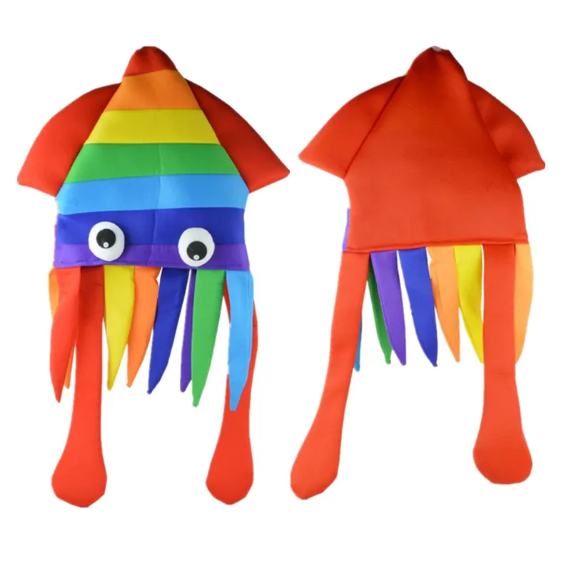 KLV Cute Rainbow Squid Hat Funny Crazy Party Hats Sea Animal Octopus Mushroom Caps Headdress For Halloween Party