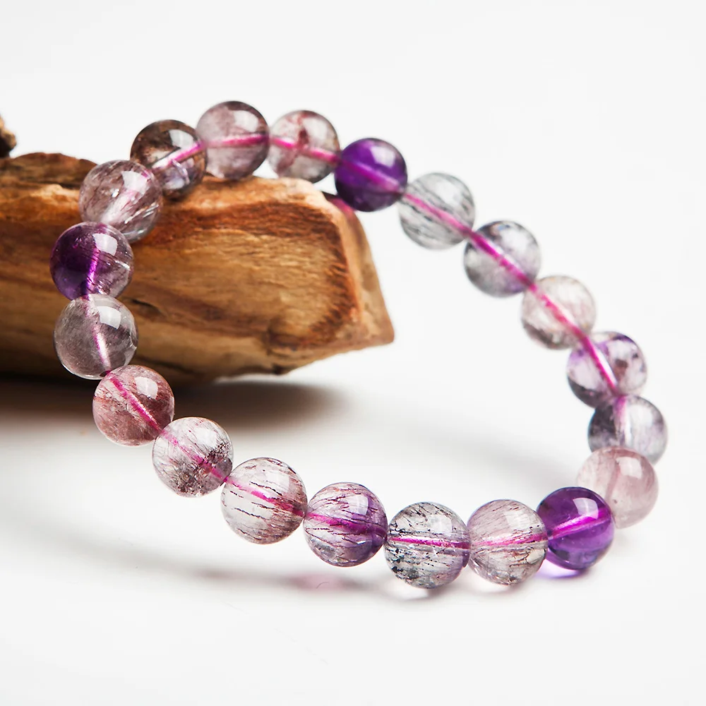9mm Top Natural Super Seven 7 Colorful Rutilated Quartz Crystal Round Beads Bracelet Women Men Jewelry AAAAA