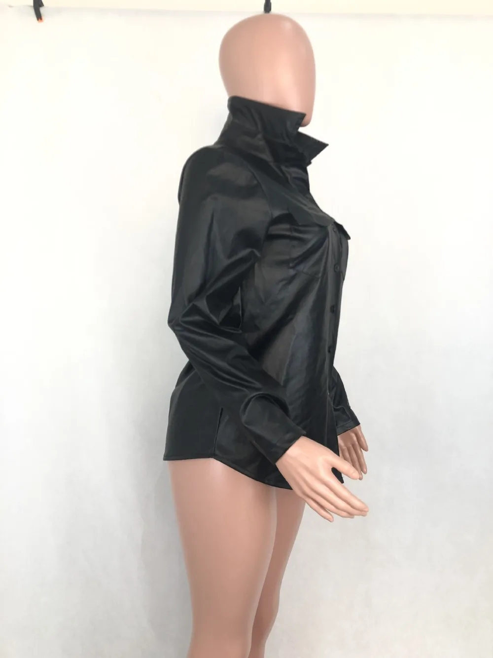 Новая стильная уличная женская одежда Tops Женская кожаная Сексуальная рубашка с длинным рукавом женская одежда футболка DR6238