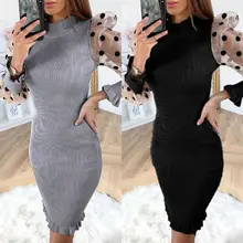 Женский вязаный свитер в горошек с длинными рукавами-фонариками, облегающее вечернее короткое платье