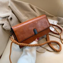 Простая маленькая квадратная сумка, женская дизайнерская сумка, высокое качество, кожа, пеньковая веревка, сумки через плечо, новинка, одноцветная сумка через плечо