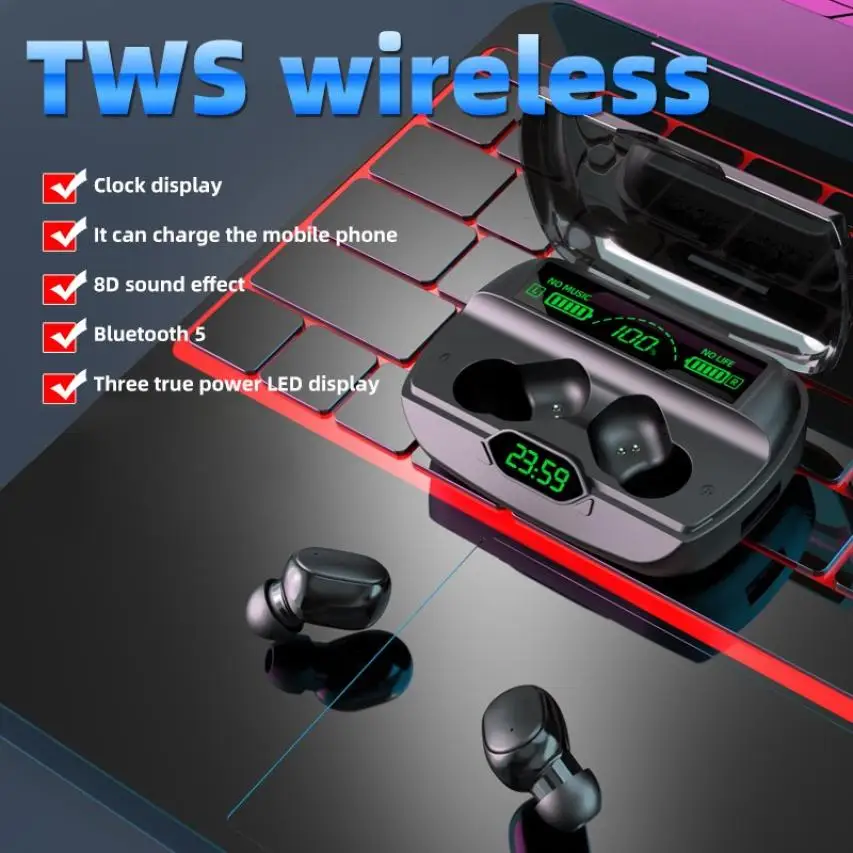 HESTIA Bluetooth5 1 Wireless Earphone IPX7 Sports Gaming TWS Headphone Ear Phone Hifi Stereo Earbuds for Android IOS PC Headset