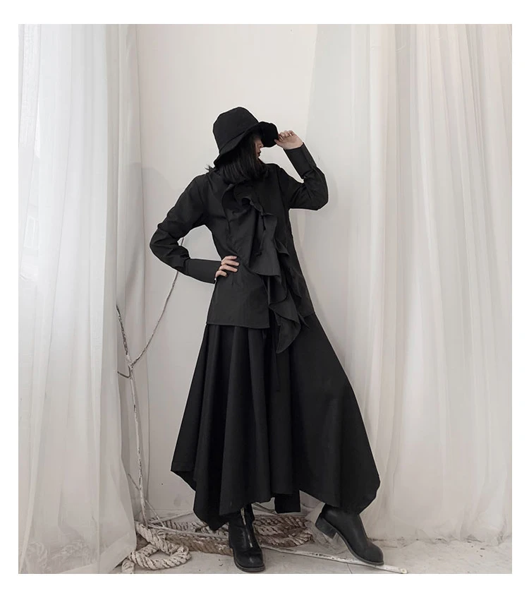 New Korean Style Women Long Sleeve Solid White Black Blouse Shirt Vertical Ruffles Ladies Stylish Casual Blouses 1207B-04