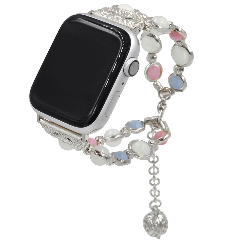 Для часов apple с светящиеся бусины, индивидуальный Агат, apple watch band 42 мм, apple watch 5, металлический ремешок, apple watch band 44 мм