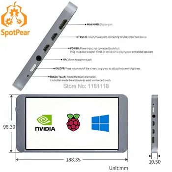 

Raspberry Pi 7 inch LCD Touch screen Monitor 1080×1920 Full HD IPS Mini HDMI for Jetson Nano mini PC computer