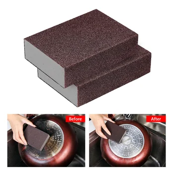 

2PCS 10 x 7 x 2.5cm Magic Brown Emery Sponge Dishwashing Brush Eraser Kitchen Pot Except Rust Cleaning Kitchen Accessory Items