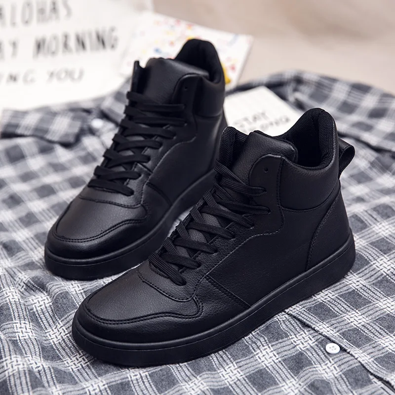 

2019 Men Flats Winter Vulcanized Shoes Fashion Students White Ankle Skateboard Shoes Men Trend Breathable High Top Sneakers