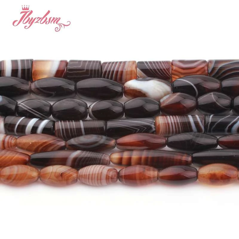 

Natural Brown Botswana Agates Olivary Rice Column Natural Stone Spacer Beads For DIY Bracelet Necklace Jewelry Making Strand 15"