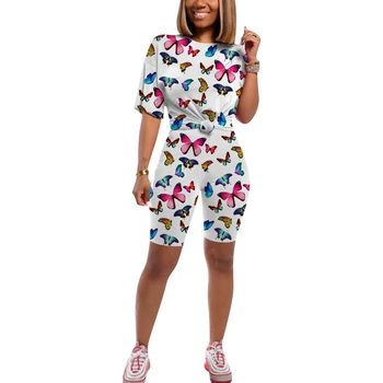 

Women Summer Clothes Set Short Sleeve Butterfly Print T-shirt Shorts Two Piece Set Top And Pants Women Set Clothing Outfits