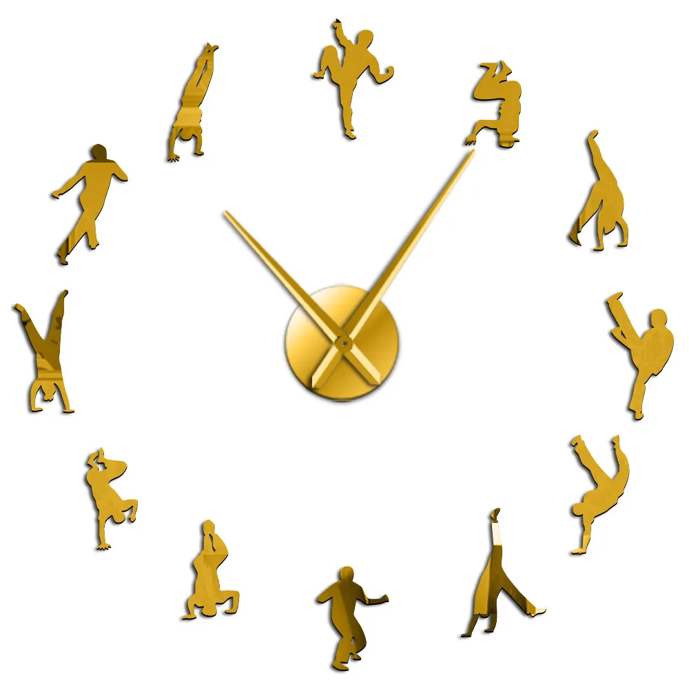 Capoeira Art Large Diy Wall Clock Brazilian Martial Art Capoeiristas Silhouettes Mirror Surface Clock Watch Sport Home Decor 