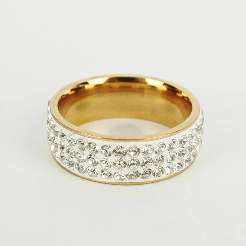 

8mm Fashion Jewelry Wedding Engagement Ring Accesories Gifts 2019 Hot Sale Stainless Steel 3 Rows Crystal Rings Women