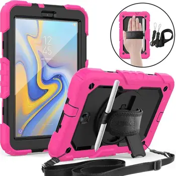 

For Samsung Galaxy Tab A 8.0 2018 SM-T387 Case 360 Rotating Hand Strap Shoulder Strap Shockproof Cover Built-in Screen Protector