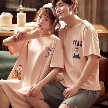 

Fashion couple pajamas set 2020 summer cotton men's pajamas two-piece cartoon short sleeve women's nightdress