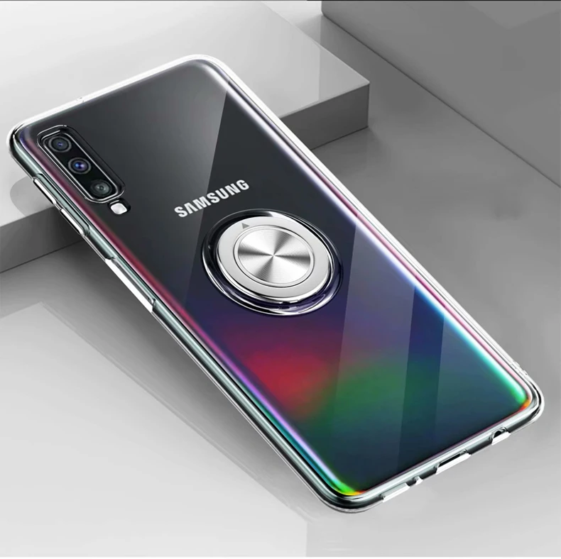Мягкий прозрачный чехол для samsung Galaxy A10, A20, A30, A40, A50, A70,, держатель с кольцом на палец, задняя крышка, прозрачный чехол для телефона