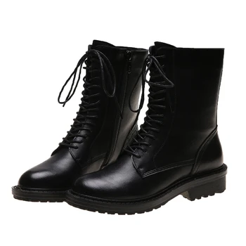 

Women's Martin Boots Black Classic First Layer Cowhide Fur Boots Single Womens Shoes Botas Mujer Invierno Fashion Women Boots