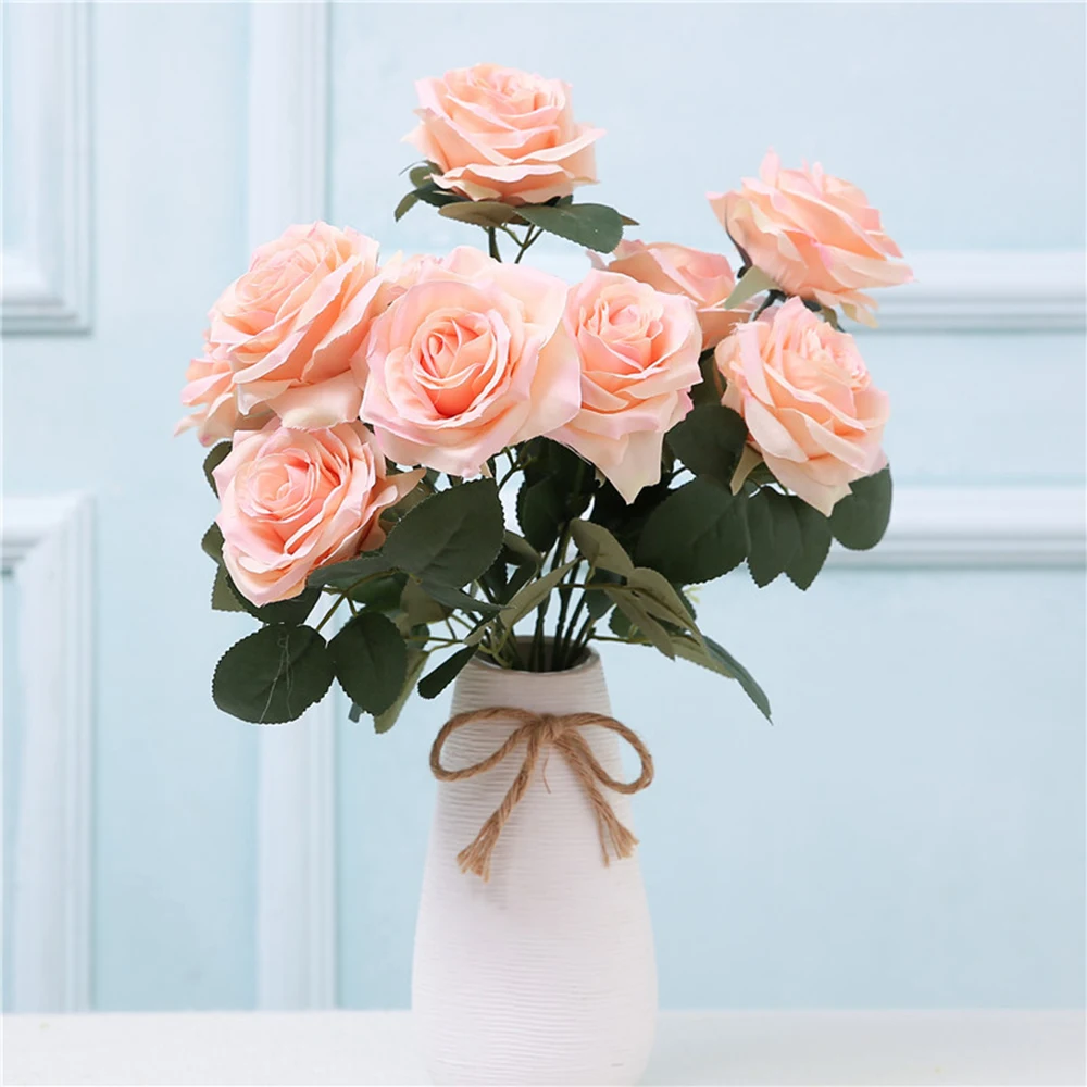 C 10 Heads Artificial Flower Rose French Rose Bouquet Silk Flower for Home Party Wedding Decoration Fake Flower Fall Decor2019 New - Цвет: C