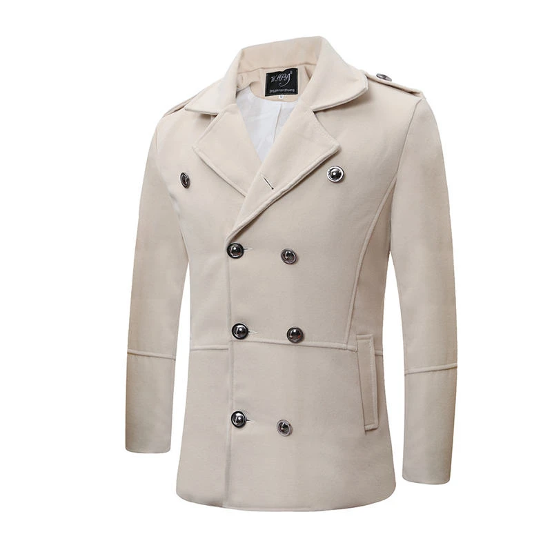 Solid Color Mens Trench Coat Double Breasted Lapel Neck Skinny Mens Coat Winter Casual Mens Clothing
