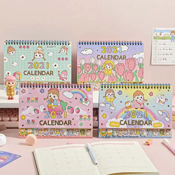 

2020-2021 Cute Kawaii Creative Cartoon Girl 3D Desktop Paper Calendar Dual Daily Scheduler Table Planner Yearly Agenda Organizer