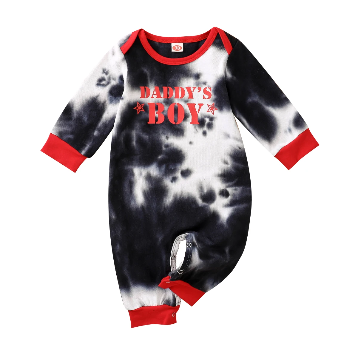 

Boys Black White Tie-dye Letter Printing Long Sleeve Infant Jumpsuit Newborn Pajama Outfit Clothing 0-24M