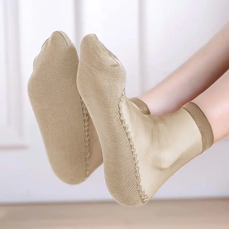 4 Pairs Women Velvet Silk Socks Bottom Non Slip Sole Massage Socks Anti-friction