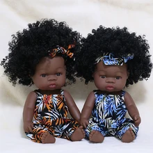 

35cm Full Silicone Clan Reborn Baby Doll Long Curl Hair Baby Doll Black Fashion Bebe Reborn Toys Doll Gift for Kids