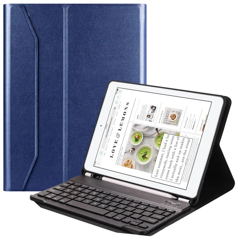 blue Беспроводной чехол с клавиатурой Bluetooth для IPad 9,7 с держателем для карандашей, умные устройства из искусственной кожи, полный чехол для планшета и ноутбука - Цвет: blue