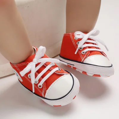 Newborn First Walkers Crib Shoe White Soft Anti-Slip Sole Unisex Toddler Casual Canvas Baby Infant Boy Girl Shoes - Color: orange