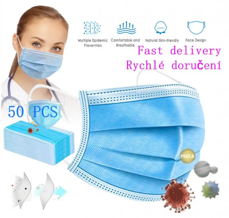 

50pcs Disposable Mouth Mask 3 Layers Non-woven Dust Antibacterial Ear Loop Mouth Cover Fast delivery breathable Anti-Dust Masks