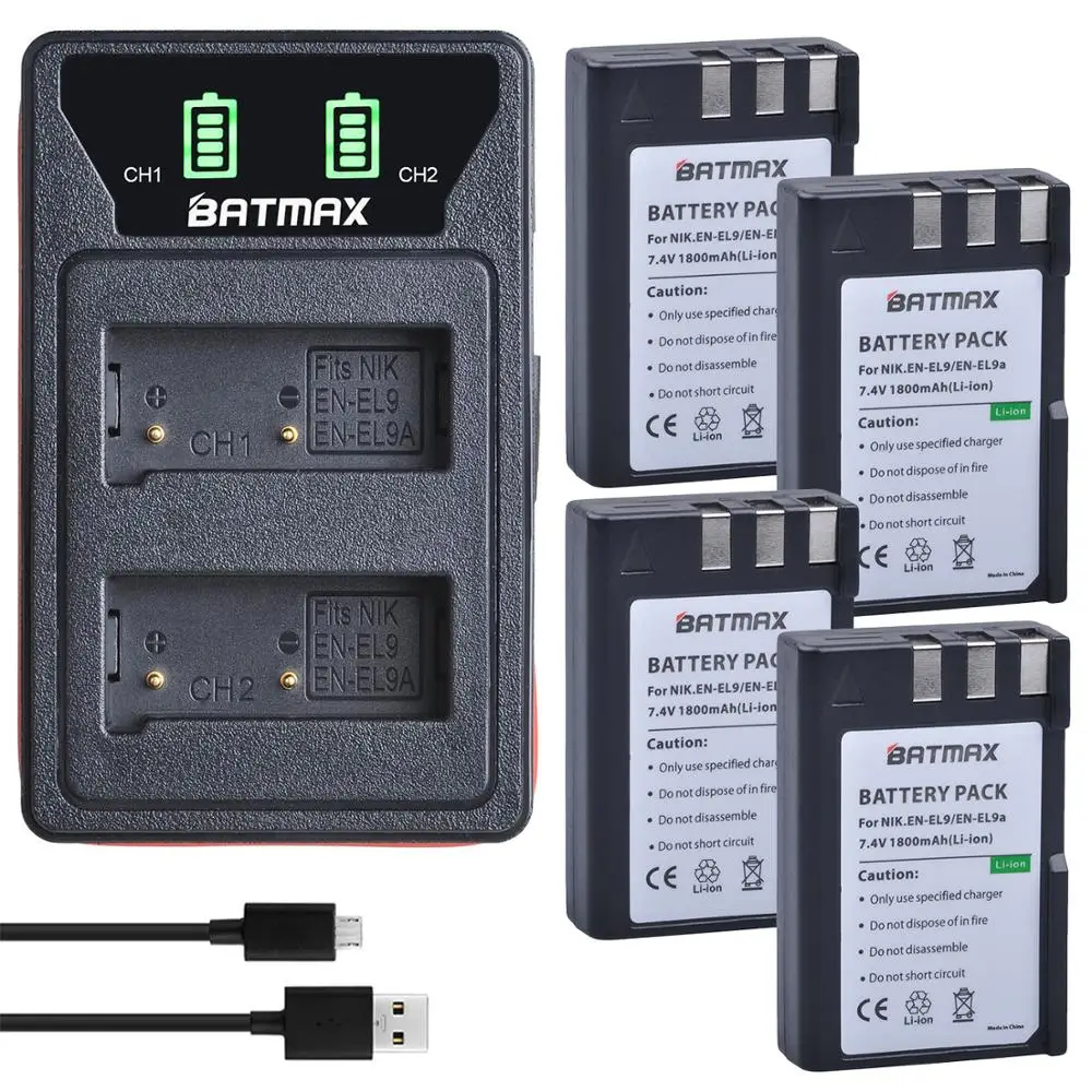 4x1800 мАч EN-EL9 EN EL9 EL9A EN-EL9a аккумулятор светодиодный LED встроенное зарядное