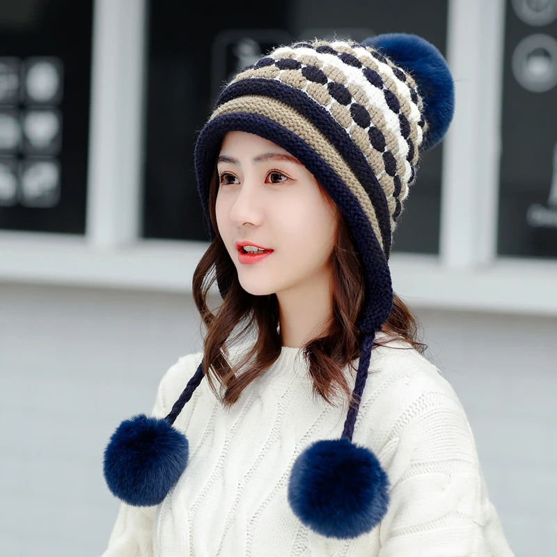 Утепленные лыжные белая шапка для девочек, Новые Модные Меховые помпоны, зимние женские шапки-бини, женские шапки, теплый шарф+ вязаная шапка, комплект
