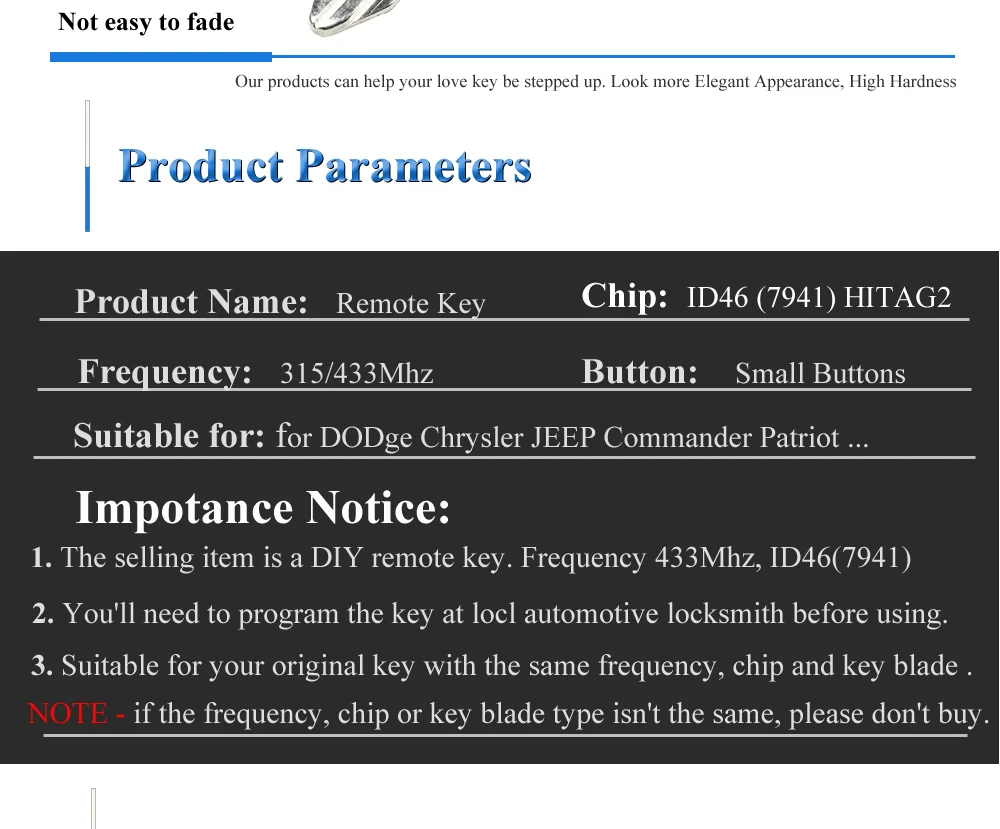 Chiave/Telecomando Per Jeep Veicolo Auto Liberty Wrangler Commander Compass Grand Cherokee Dodge Chrysler - 10x 315/433mhz Id46 Chip Jeep - H34977404c31d4cc6904fb91abe0ba97aE