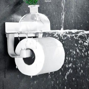 

Free Punch Toilet Paper Holder Space Aluminum Paper Towel Holder Kitchen Flat Roll Paper Holder With Mobile Phone Shelves