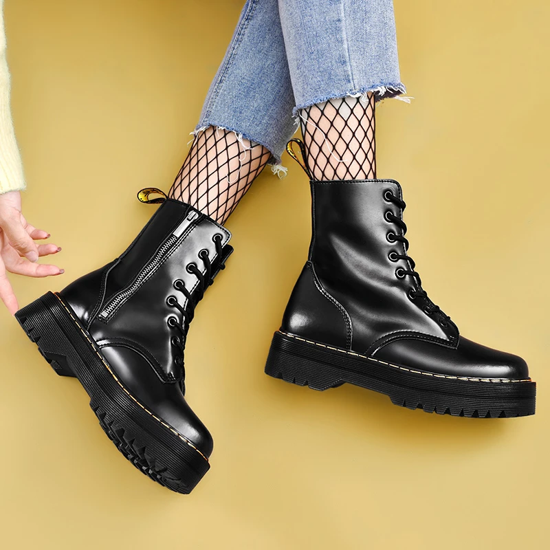 Doc dr martens мартинсы Ботинки мужские зимние теплые зимние ботинки мужские кожаные ботинки ковбойские водонепроницаемые ботинки мужские мотоциклетные повседневные ботинки мужская обувь зимняя сапоги кроссовки казаки - Цвет: High Platform no fur